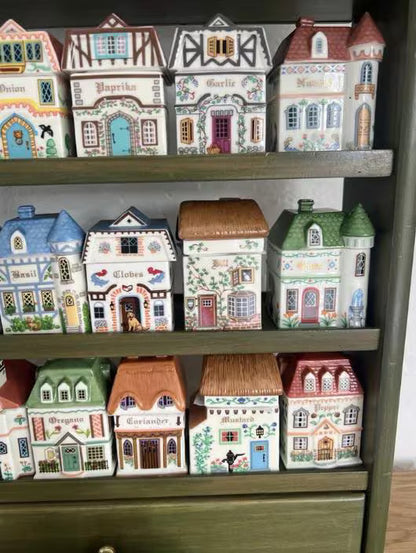 Lenox Spice Village Complete Set of 24 Spice Jars & Rack - Charming Collectible Houses 1989 Kitchen Decor