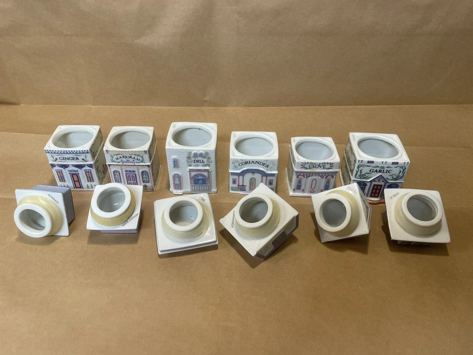 Vintage Porcelain Lenox Complete Spice Village & Rack,24 Spice CottagesVGC, 1989